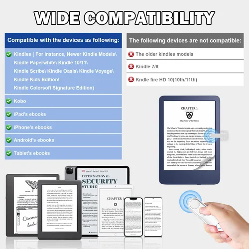 Miniatura 6 de Control Remoto RF Pasador de Páginas para Kindle Paperwhite Oasis Kobo eReader, Obturador de Cámara Disparador Remoto para Grabación de Video