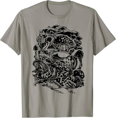 Cottagecore Aesthetic Frog Mushroom Goblincore Camiseta de manga corta, Gris