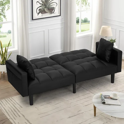 Miniatura 7 de AVAWING Sofá cama tipo futón, moderno tapizado de cuero con respaldo ajustable, brazos y patas de nailon de alta resistencia para sala de estar