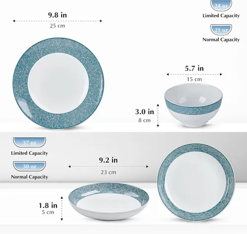 Miniatura 2 de Minh Long - Juego de vajilla de porcelana de 6 piezas, resistente a los platos, cuencos, astillamientos y arañazos, apto para horno hasta 482°F,