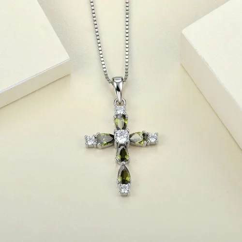 Miniatura 4 de YL Collar de cruz de piedras preciosas de plata de ley 925 con piedra natal religiosa, joyería para mujer