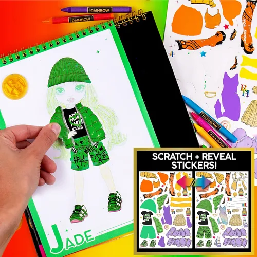 Miniatura 5 de Horizon Group USA 210933 - Cuaderno de bocetos de moda Rainbow High Scratch 'n Style, arte para rascar, libro para colorear, incluye plantillas