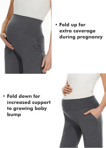 Miniatura 38 de Ecavus Pantalones de maternidad anchos y rectos para mujer, versátiles, cómodos, palazzo, elásticos, con bolsillos