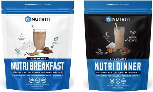 NutriBreakfast & NutriDinner de Nutrillermo | Paquete de colágeno de chocolate | Colágeno alimentado con pasto con aceite MCT, magnesio y vitaminas B
