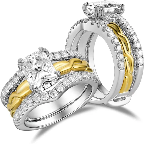 DovEggs Anillos de compromiso de moissanita para mujer, 2 unidades, 0.236 x 0.315 in, GHI radiante corte de hielo triturado, moissanita, mejorador