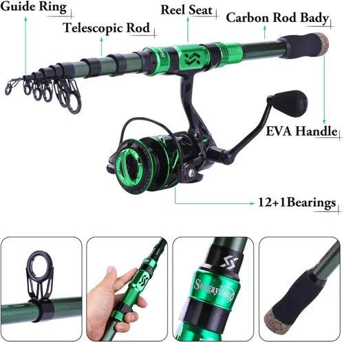 Miniatura 3 de Sougayilang - Combos de carretes y cañas de pescar, fibra de carbono 24 toneladas, carretes y cañas telescópica portátiles para viajes, pesca