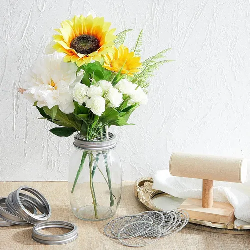 Miniatura 6 de Tapa de inserción de tarro de flores Mason para tarros de conservas de boca ancha, tapa de flores de metal, rejilla de masón, organizador de flores