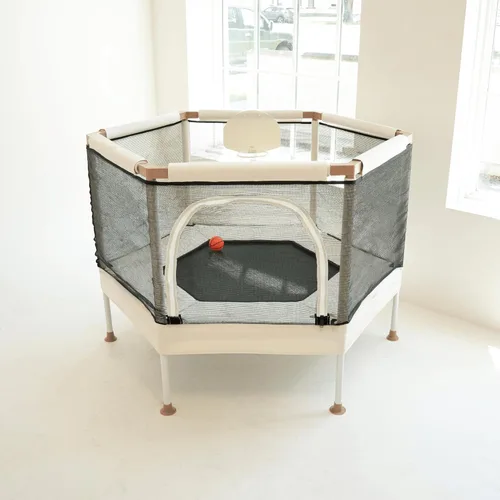 Miniatura 4 de Trampolín para Niños, Trampolín Estético para Interiores y Exteriores para Niños Pequeños con Red de Seguridad, Aro de Baloncesto, Capacidad de 220