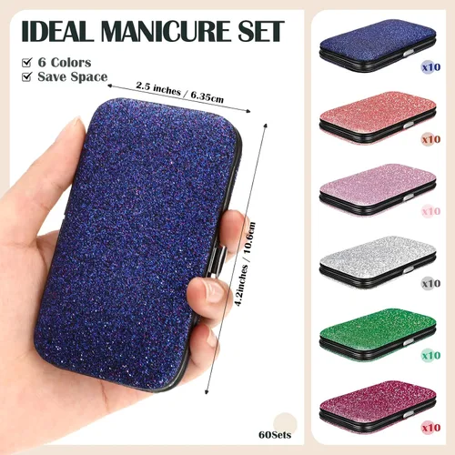 Miniatura 2 de Juego de 60 manicura a granel, 8 en 1 de acero inoxidable cortaúñas con estuche, regalos de agradecimiento para la semana de la enfermera, día