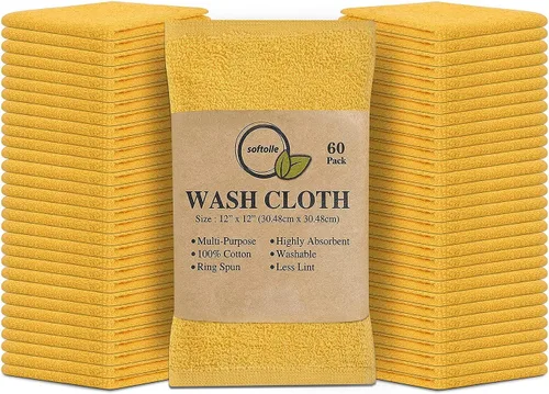 Miniatura 10 de Paquete de 24 paños 100 % algodón (12 x 12 pulgadas), suaves, altamente absorbentes, toallas para la cara, paños de lavado para la cara, hilado