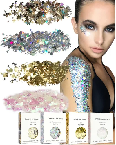 Miniatura 16 de KARIZMA Iridescent Purpurina holográfica iridiscente Purpurina gruesa de 0.35 onzas para la cara, el cabello, los ojos y el cuerpo, para mujer.
