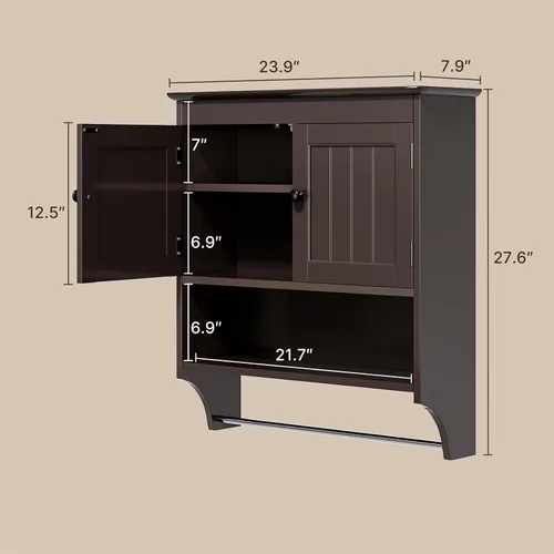 Miniatura 2 de Bealife - Gabinete de baño montado en la pared con barra para toallas y estantes ajustables, gabinete de almacenamiento sobre el inodoro, gabinete