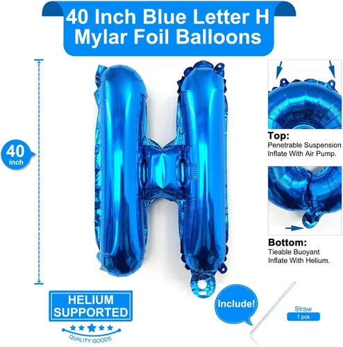 Miniatura 2 de Lovoir Globos grandes de 40 pulgadas con la letra H de color azul de gran tamaño, globo de helio de aluminio de Mylar para decoración de fiesta
