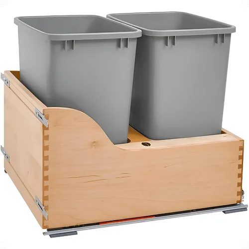 Miniatura 12 de Rev-A-Shelf Bote de basura extraíble para armario de cocina, contenedor individual de 35 cuartos de galón con marco de madera de 12 pulgadas