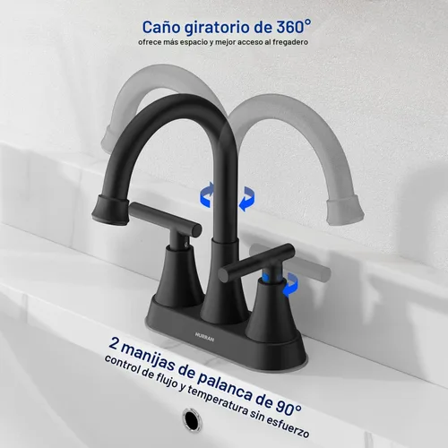 Miniatura 3 de Grifos de Baño para Lavabo de 3 Orificios, Hurran Grifo de Lavabo de Baño Negro Mate de 4 Pulgadas con Desagüe Pop-up y 2 Mangueras de Suministro, 2