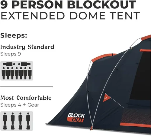 Miniatura 2 de CORE Blackout 6 Person & 9 Person Dome Tent Best Car Camping Outdoor Family Camp Tent Included Storage Pockets for Camping Accessories