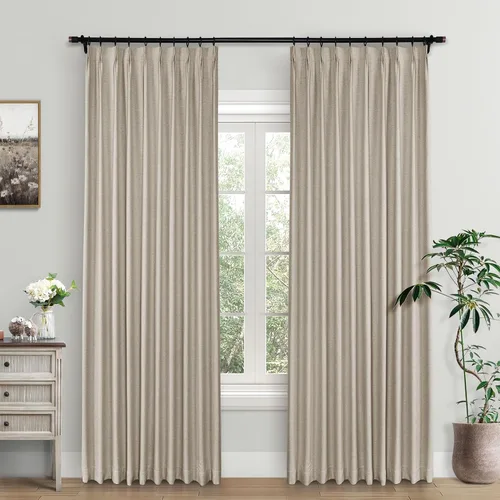 Miniatura 8 de Macochico Cortinas opacas de lino plisadas para oscurecer la habitación, panel con aislamiento térmico para dormitorio, sala de estar, sala