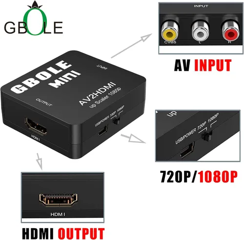 Miniatura 8 de RCA a HDMI AV a HDMI Convertidor 1080P Mini RCA compuesto CVBS AV a HDMI Video Audio Adaptador de Audio Compatible PAL NTSC con cable de carga USB