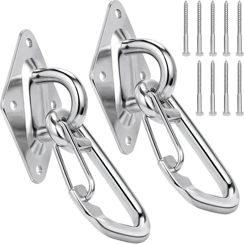 TooTaci Juego de 2 ganchos para hamaca para colgar, resistente M10 de acero inoxidable con ganchos cerrados, capacidad de 1700 libras, kit para