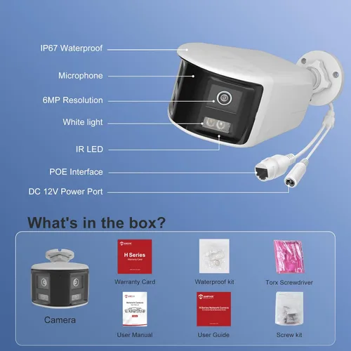 Miniatura 9 de Anpviz Cámara de seguridad de doble lente de 180° 6MP, vista panorámica de 180 grados, cámara IP POE con cable, luz de destello estroboscópica roja