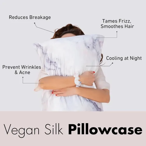Miniatura 7 de Fenrici - Juego de regalo de funda de almohada de satén de lujo – Incluye antifaz y coletero, seda vegana pura para el cuidado del cabello