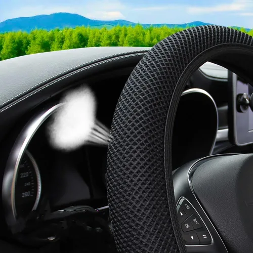 Miniatura 2 de Funda elástica transpirable para volante, fresca en verano y cálida en invierno, tela de microfibra suave de seda de hielo, universal de 14.5-15