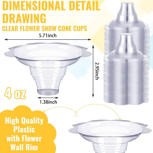 Miniatura 2 de Rtteri - Juego de 50 tazas de cono de nieve de 4 onzas con pajitas desechables de plástico en forma de flor, tazas de helado de plástico