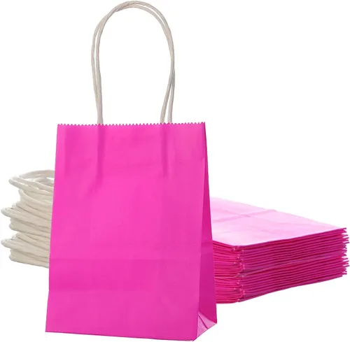 Miniatura 5 de Pequeña bolsa de papel lavanda con asa para recuerdos de fiesta, 6 x 4.5 x 2.5 pulgadas, para boda, cumpleaños, bolsa reciclada, paquete de 24