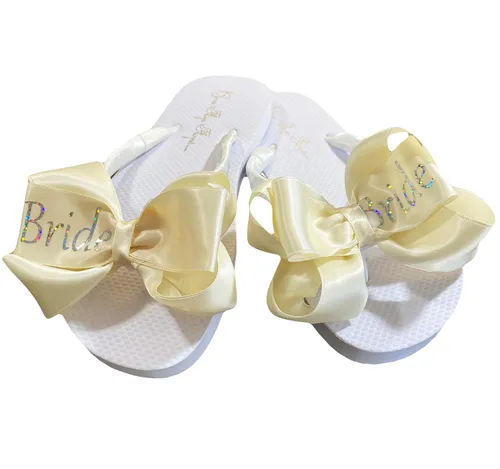 Miniatura 7 de Gold Bride Glitter Bling Bow Flip Flops for the Wedding