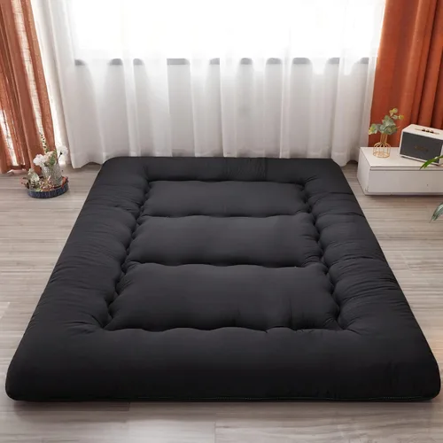 Colchón japonés de suelo futón, tapete grueso de tatami, colchoneta plegable enrollable para niños y niñas, colchón para dormitorio de niños y Negro