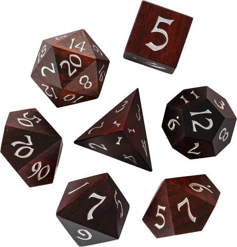 Juego de dados D&D de sándalo rojo, dados poliédricos de madera natural con caja de lata de metal para juegos de rol y juegos de mesa
