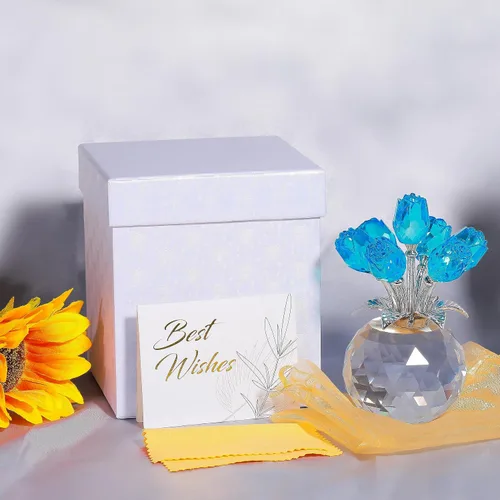 Miniatura 2 de Figura de cristal de rosa azul lago con jarrón, ramo de flores, adorno de regalo para esposa, novia, mujer, flor de cristal hecha a mano, decoración
