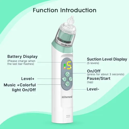 Miniatura 12 de Aspirador nasal eléctrico para bebé, aspirador de nariz para niños pequeños, chupón de nariz impermeable para bebé, limpiador de nariz con 3 puntas