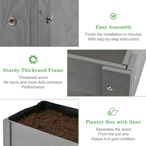 Miniatura 5 de Cama de jardín elevada con patas (31 x 16 x 31 pulgadas), maceta elevada de madera maciza para exteriores Gris