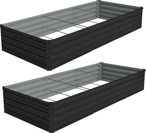 Miniatura 9 de Vengarus Kit de cama de jardín galvanizado elevado de 6 x 3 x 1 pies (paquete de 2), maceta de metal para exteriores, contenedor rectangular de Negro
