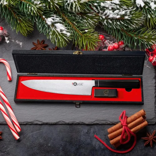 Miniatura 8 de MITSUMOTO SAKARI Gyuto - Cuchillo de chef japonés VG-10 de 8 pulgadas, cuchillo de cocina forjado a mano para carne y verduras, mango G10 con caja