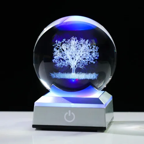 Miniatura 15 de Figura de bola de cristal grabada en 3D de conejo y estrellas de luna de 3.15 pulgadas con base de luz LED, decoración de esfera de conejo