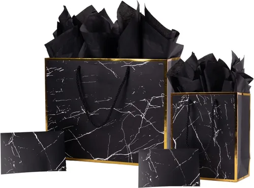 Miniatura 7 de ysmile Bolsa de regalo negra para hombres, bolsa de papel de gran tamaño con papel de seda para cumpleaños, aniversario, 16 pulgadas, día del padre