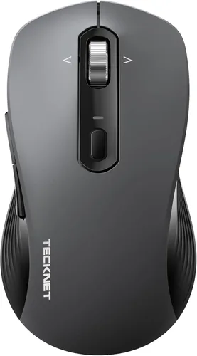 TECKNET Mouse inalámbrico Bluetooth, [USB + BT1 + BT2] clic silencioso, mouse inalámbrico con rueda de desplazamiento de 4 vías para laptop, tamaño