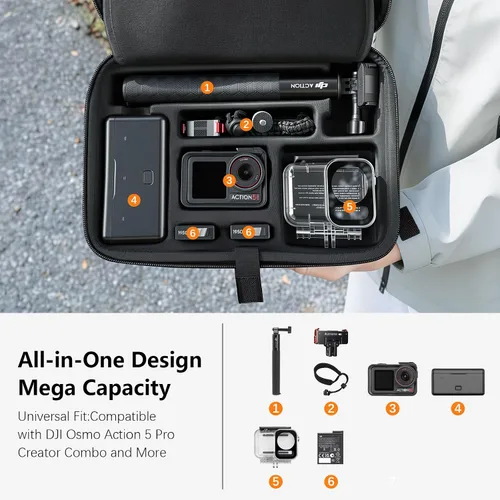 Miniatura 3 de AMAZEAR Funda de transporte para DJI Osmo Action 5 Pro, accesorios DJI Action5 Pro, protector compacto y rígido, bolsa de transporte portátil