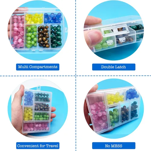 Miniatura 4 de TeTeBak Caja Organizadora de Plástico con Divisores - 2 PCS Contenedores de Plástico Pequeños con Compartimentos, Caja de Almacenamiento de 6