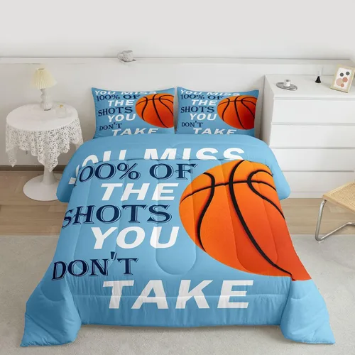 Miniatura 5 de Juego de edredón de baloncesto, juego de ropa de cama con citas inspiradoras para niños y niñas, relleno de edredón de pelota deportiva, edredón