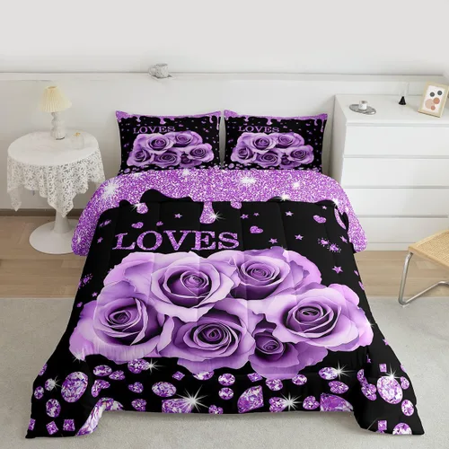Miniatura 14 de Erosebridal Juego de edredón de corona King y Queen, juego de ropa de cama para parejas adultos, mujeres y hombres, juegos de edredón para boda, San