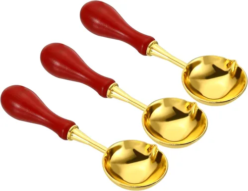 PATIKIL Cuchara de sellado de cera de 4 pulgadas, cuchara de fusión de sellado de cera de latón, mango de madera vintage para sello de cera, sobre