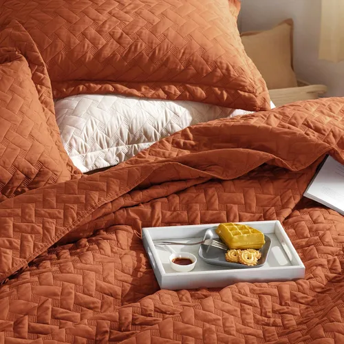 Miniatura 3 de Bedsure Colchas de tamaño Queen - Colchas ligeras tamaño Queen con patrón de tejido de canasta, ropa de cama suave, colcha de edredón rojo y naranja
