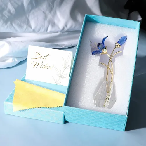 Miniatura 9 de YWHL Figura de flor de lirio de cristal con jarrón, hecha a mano, regalo de flor de lirio azul para mujer, regalos de boda para pareja, decoración