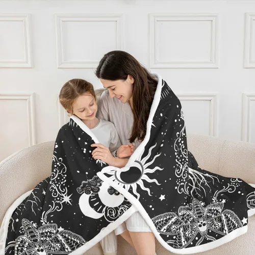 Miniatura 5 de Erosebridal Manta de árbol de la vida, sol y luna para sofá cama, manta de forro polar gótico de polilla trippy, manta de sherpa cósmica