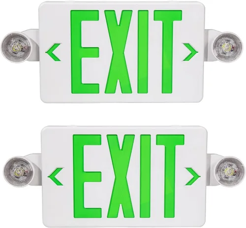 Miniatura 12 de Señal de salida LED rojo con luces de emergencia, dos luces de salida de emergencia de cabeza ajustable con batería de respaldo, lámpara LED dual