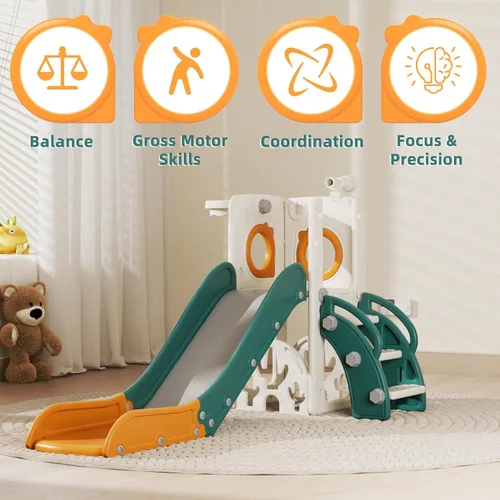 Miniatura 4 de KORIMEFA Tobogán infantil 7 en 1, tobogán infantil para bebés de 1 a 3 años, para interiores y exteriores, con aro de baloncesto y juego de golf
