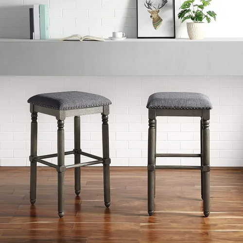 Miniatura 5 de Roundhill Furniture Arnhem Taburetes de bar tapizados de madera, juego de 2, color gris